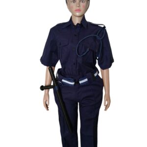 Complete security uniform set including shirt, trouser, belt, cap, lanyard with whistle, and baton for security personnel