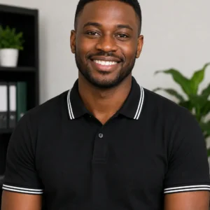 black polo shirt with white striped collars